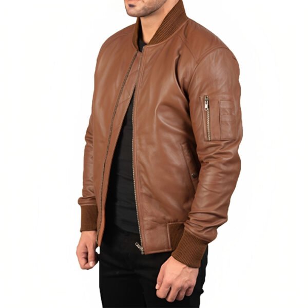 Bomia Ma-1 Brown Leather Bomber Jacket2