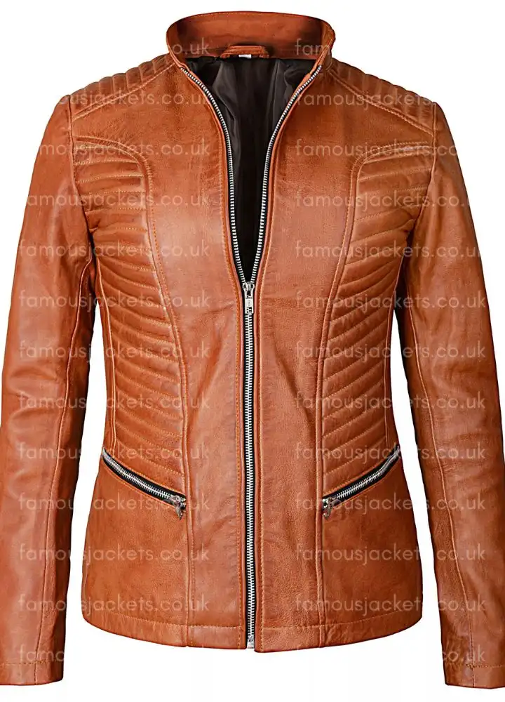 AUSSIE_LEATHER Women's Genuine Lambskin Brown Leather Biker Jacket - Slim Fit, Designer Style
